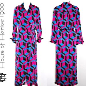 HOUSE OF HARLOW 1960 Geometric print Satin Midi Wrap dress. Size Small NWOT